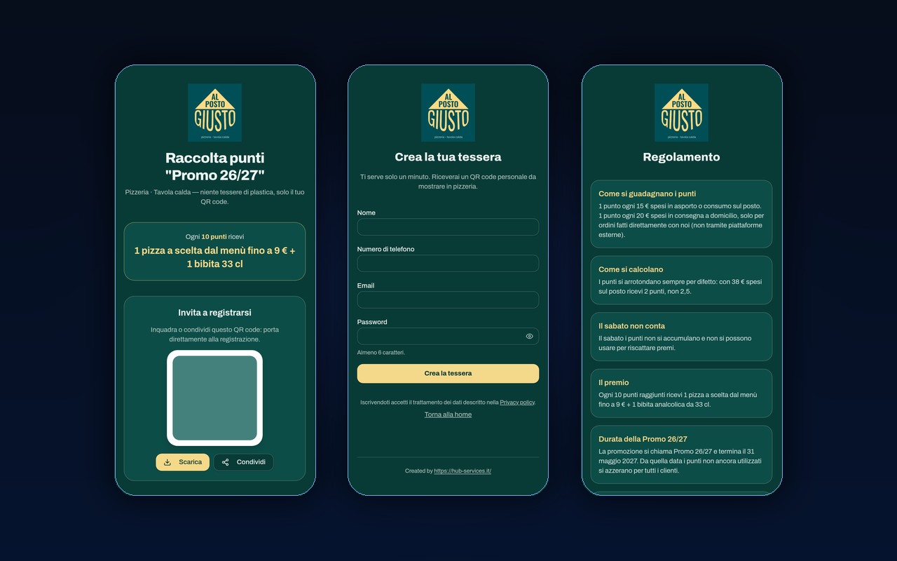 Progetto Tessera punti digitale con QR per una pizzeria — Al Posto Giusto