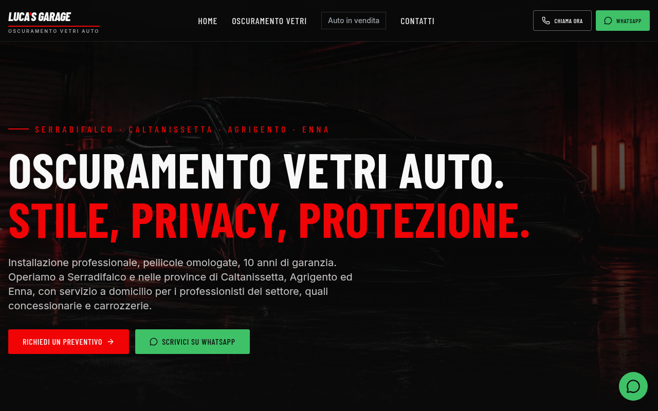 Progetto Sito, vetrina auto e preventivi per un'officina del nisseno — Luca's Garage